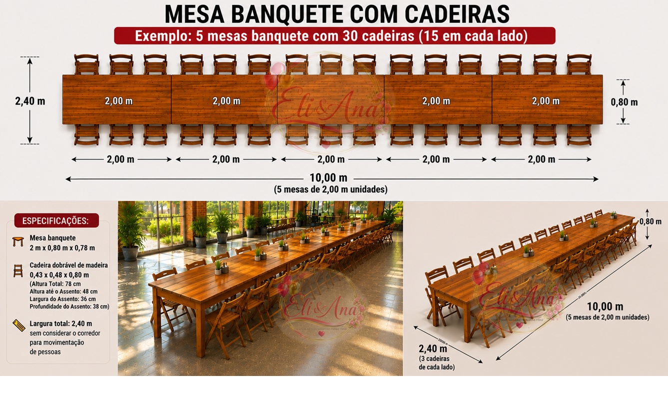 Kit Mesa banquete com cadeiras bar 10* - Imagem 3