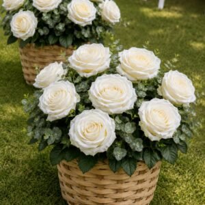 Cachepo com flores artificiais   20*