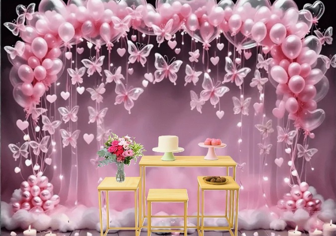 Mesa bolo BORBOLETA ROSA