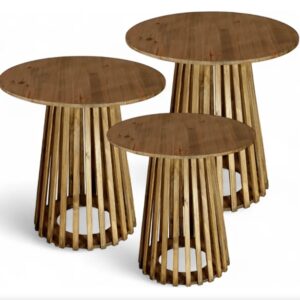 Mesa/Trio Mesas Cone Ripadas Cor Mel