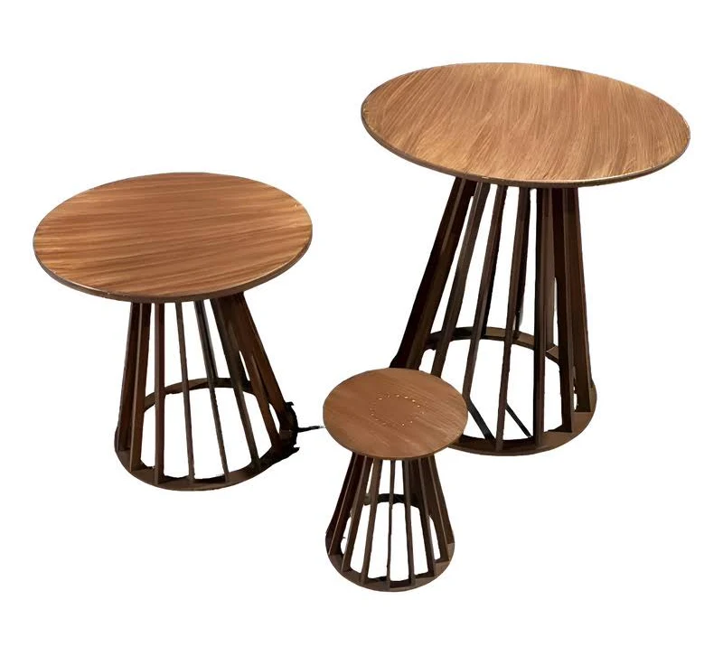 Mesa/Trio Mesas Cone Ripadas Cor Imbuia