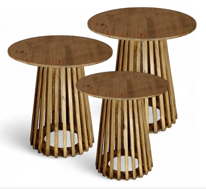 Mesa/Trio Mesas Cone Ripadas Cor Mel