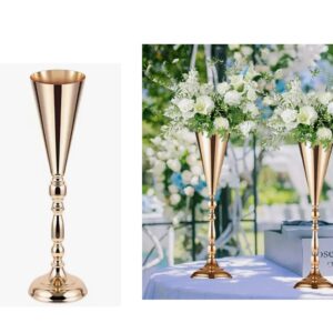 Vaso dourado de metal   42 cm      2*
