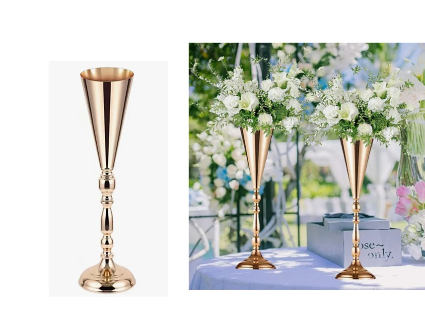 Vaso dourado de metal   42 cm      2*
