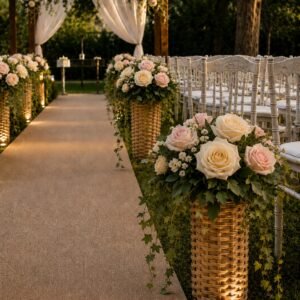 Cachepo alto com flores artificiais   20*