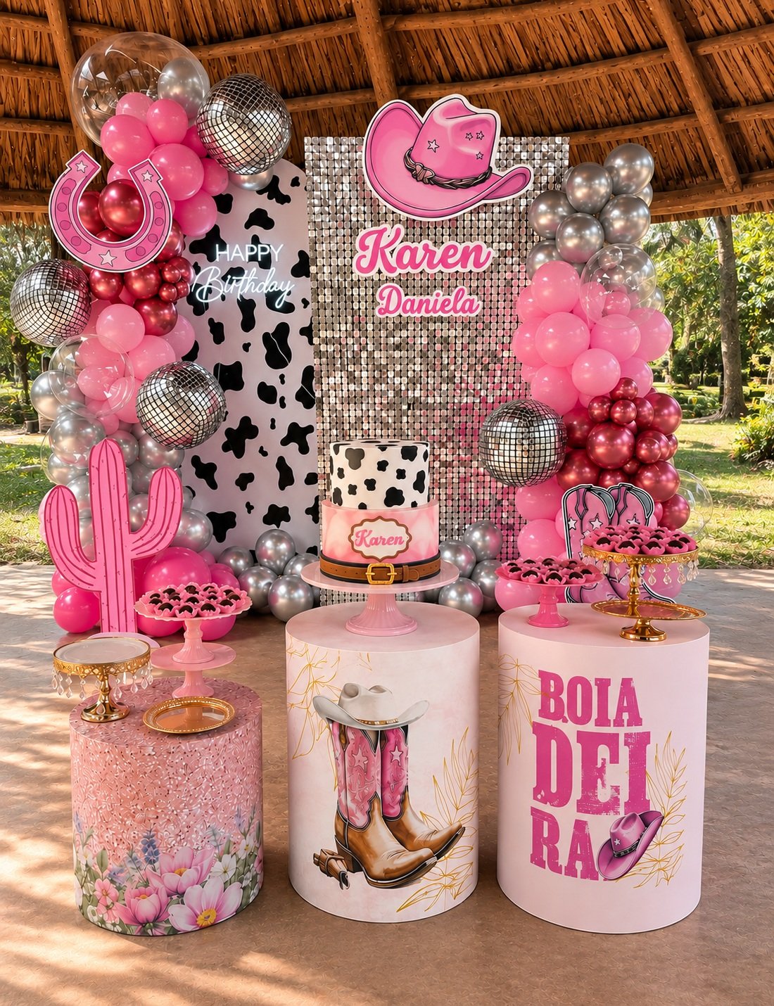 Mesa Bolo Boiadeira Rosa